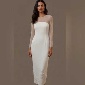 ANTONIO MELANI White and Tan Long Sleeve Dress